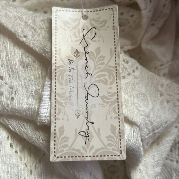 NEW French Laundry Button Down Ivory Lace Knit Blouse Tie Front - Size Small - Picture 10 of 11